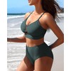 Charmo High Waisted Ribbed Full Coverage Bikini Sets for Women