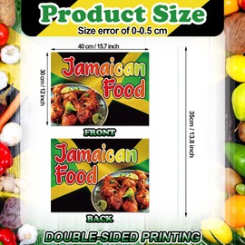 Roowest 3 Pack Jamaican Food Signs Double-sided 15.8 x 11.8 Inch Corrugated Plastic Jamaican Party Food Signs with Stakes, Outdoor Themed Decor for Jerk Chicken, Rum Punch & Caribbean Festival