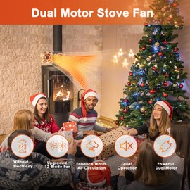 Miaton Wood Stove Fan Heat Powered Non Electric | Dual Motor Fireplace Fan | Heat Activated Thermal Fan for Wood Burning Stove/Log Burner