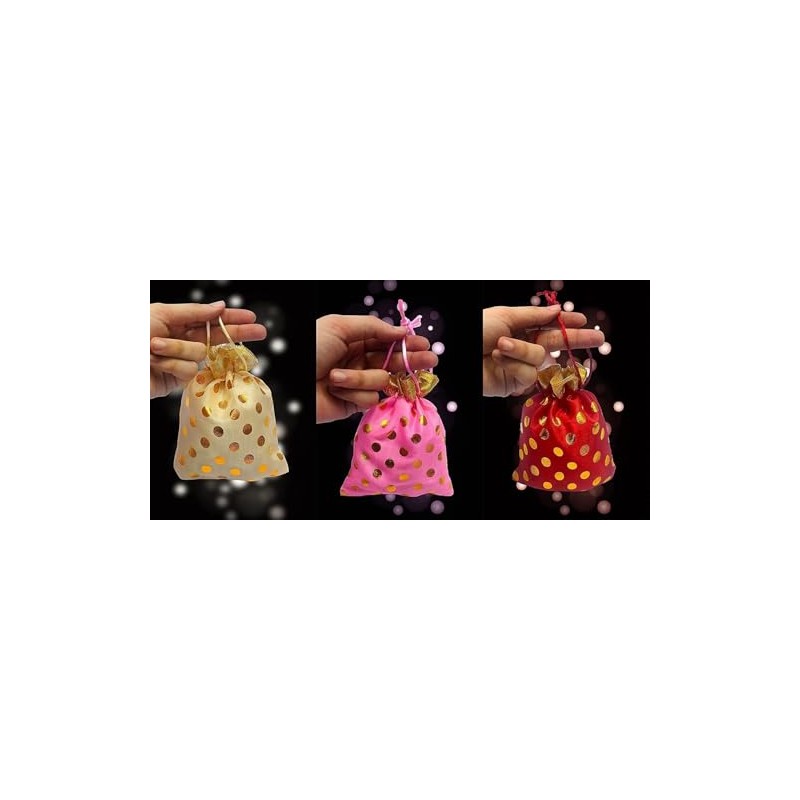 SATVIK Dot Potli - Set of 24 | 9-Inch Polyester