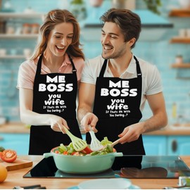 LINEN CLOSET® Adjustable Bbq Aprons for Men Funny Rude Chef Aprons Christmas Grilling Gifts for Dad Son Father Husband with 2 Pockets- Me Boss You Wife Apron