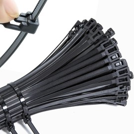 Mgctolbox Pack of 100 Cable Ties Resealable Cable Ties Black 300 x 4.8 mm Nylon PA66 UV Resistant for Cable Management Workshops Living Gardening