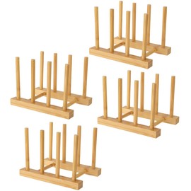 Lawei Set of 4 Bamboo Dish Rack - 3 Slots Cutting Board Racks Plate Rack Stand Pot Lid Holder for Bowl, Cup, Cutting Board and more