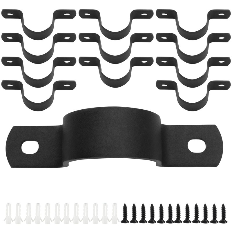 12Pcs Black Pipe Strap, 1 Inch Metal Pipe Clamp Rigid