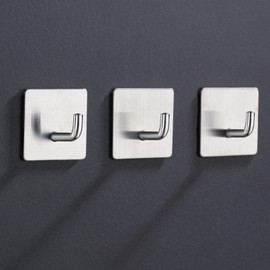 RouMio Pack of 8 Towel Hooks, No Drilling, Ideal for Office, Bathroom, Toilet, Kitchen (8 Pieces Silver Square)