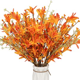 MagicWreath 12 Pack Artificial Fall Flowers Orange Floral Picks Forsythia Stems with Pip Berries for Flower Arrangement Centerpieces Autumn Harvest Festival Thanksgiving Day