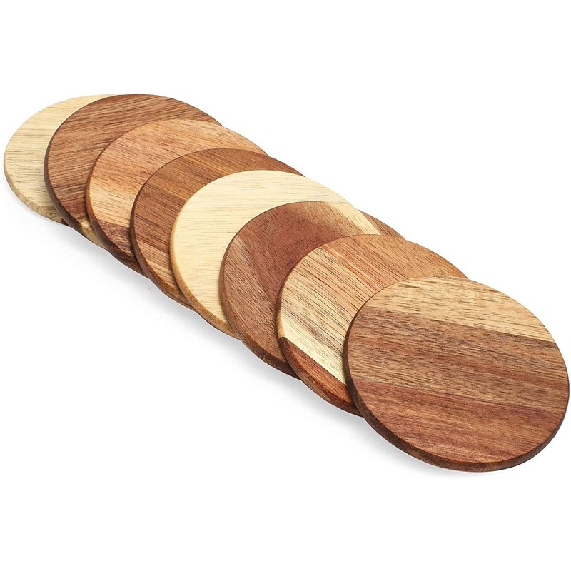 8 Pack Round Acacia Wood Coasters for Coffee Table -
