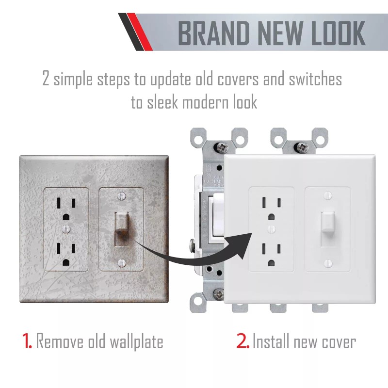 TayMac 2 Gang White Wall Plate Outlet Cover Smooth Finish