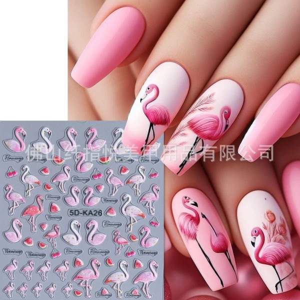 Unbranded Pink Cartoon Flamingo Swan Nail Stickers Decals Transfers Self-Adhesive
