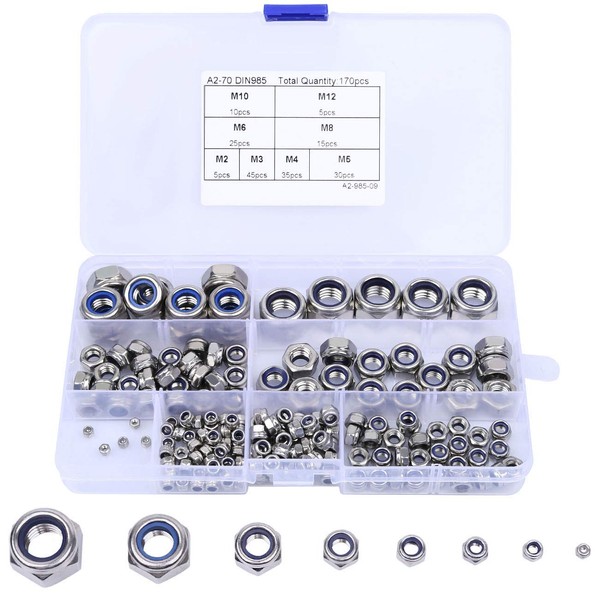 HAUSPROFI 170 Pcs Lock Nuts A2 Stainless Steel Locknut, 8