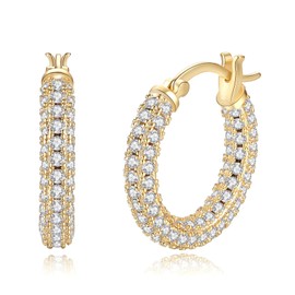 Hoop Earrings 14K Hoop Gold Earrings for Women Thick Large Diamond Hoops Earring Elegant Gold Huggie Earring (20mm)