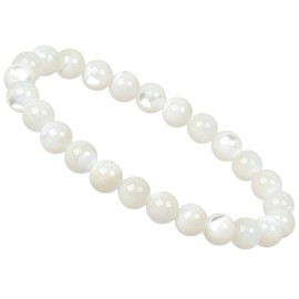 Eledoro PowerBead, Women’s Stretch Bead Bracelet, Made of 8 mm Gemstone Beads, 17 - 18 cm, gemstone, White