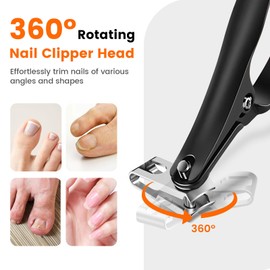 360° Rotating Nail Clippers for Toenail, Long Handle Large Nail Cutter for Thick Nails Heavy Duty Strong Toe Nail Clippers for Men Women Seniors Elderly with Nail File (360° Rotating-Black)