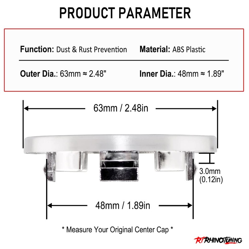RhinoTuning 4 PCS 63mm/2.48in Wheel Center Caps Compatible with Range