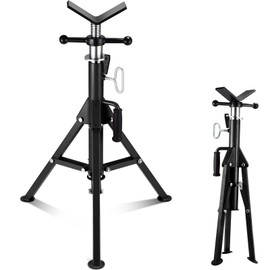 V Head Pipe Jack Stand, Heavy Duty Pipe Stand, 2500LB Jack Stands Carbon Steel with Portable Folding Legs 28-52 Inch Height Adjustable 1/8"-12" Capacity