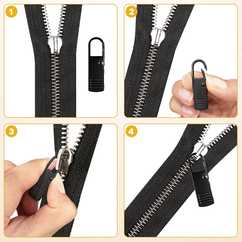 8PCS Zipper Pull Set, Black Zipper Pull Replacement for Backpacks,