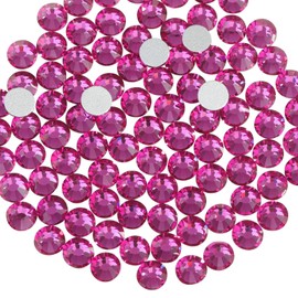 Beadsland 576pcs Flat Back Crystal Rhinestones Round Gems for Nail Art and Craft Glue Fix, Fuchsia, SS30,6.3-6.5mm
