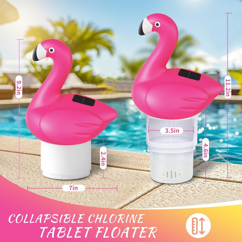 Pool Chlorine Floater, Solar Flamingo Chlorine Tablet Floater w/Adjustable Release,