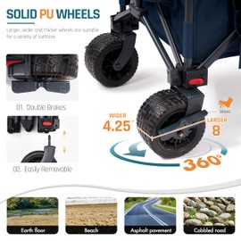 49.5" Extra Long Collapsible Wagon with Tailgate, 325lbs Heavy Duty Utility Folding Wagon Cart with All-Terrain 8"x 4.25" Big Wheels and Brakes, Foldable Beach Wagon for Garden Sports Camping Shopping