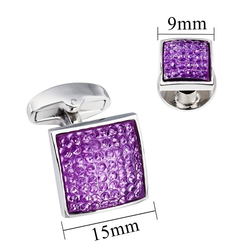 HAWSON Graceful Square Purple Crystal Man Tuxedo Cufflinks Shirt Studs