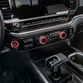 Auovo Volume/Tune Knob A/C Knob Covers Push Start Stop Button Cover Compatible with 2022-2024 Chevy Silverado/GMC Sierra Accessories Car Interior Trim Decorations(3pcs/Set, Red)