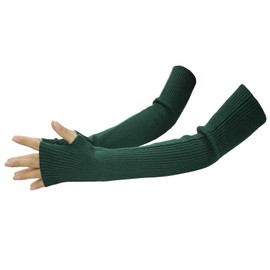 LSHARON SILK Women's Cashmere Warm Long Fingerless Gloves Winter Arm Warmer (Dark Green)