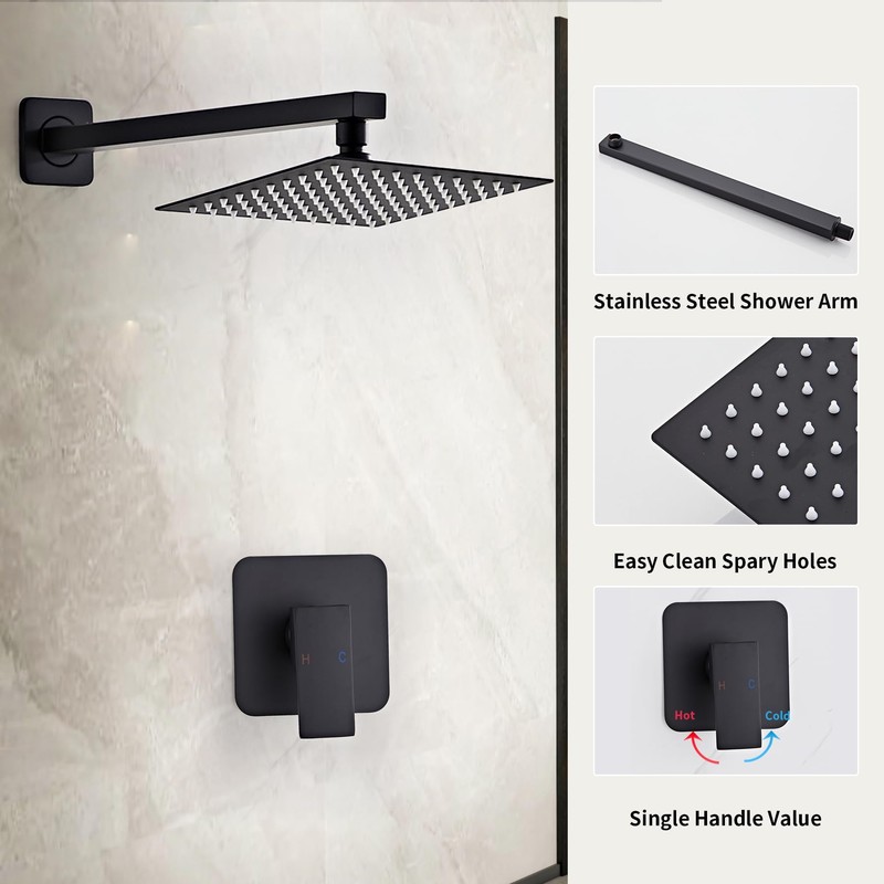 LCEVCGK Shower Faucet Set Matte Black Bathroom Rainfall Shower System