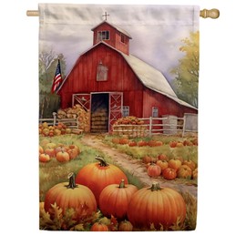 America Forever American Pumpkin Farm Fall Thanksgiving House Flag 28 x 40 inch Pumpkin Harvest Welcome Fall Large Double Sided for Outside Seasonal Patriotic Autumn Yard Decoration