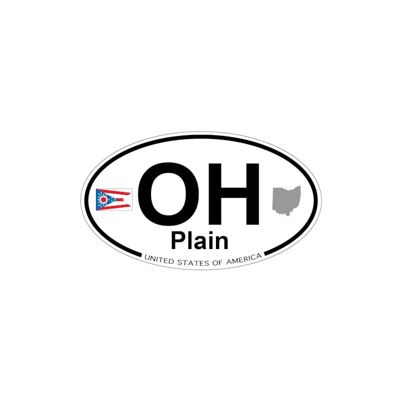 US Decal, Inc. Plain, Ohio Oval Sticker with State Flag