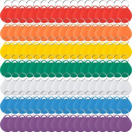 Loetere 210 Pcs Round Plastic Key Tags Colorful Key Ring Tags with Waterproof Writable Key Labels Tags for Keys Luggage, 7 Colors
