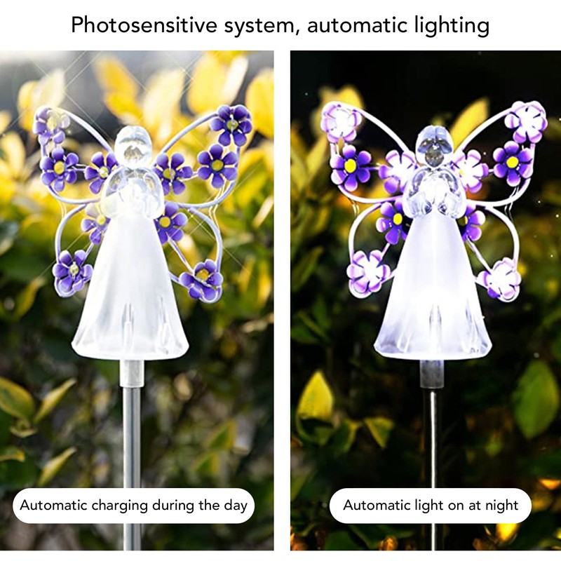 2 Pack LED Solar Angel Lights Solar Powered White Light