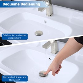 Hibbent Universal Sink Plug (1.1 - 2.36 inches/28-48 mm), Sink Plug, Elegant Brass Spring Pressure Valve, Sink Plug Pop Up, for Bathroom Sink, Brushed Nickel