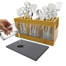 Zzunkn Large Utensils Holder with 6 Compartments, Bamboo Utensil Organizer for Kitchen Countertop, Farmhouse Kitchen Decor, Rustic Cooking Utensil 11.8"X6.3"X5.9"