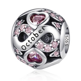 HappyStar 925 Sterling Silver Birthstone Charms fits Charms Bracelets for Woman，with 5A Cubic Zirconia Dangle Pendant Bead,Happy Birthday Charms for Bracelet and Necklace