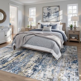 Area Rugs 5x7 for Living Room: Washable Rug Modern Abstract Neutral Soft Non-Slip Low-Pile Indoor Carpet for Bedroom Dining Room Playroom Home Office (Blue Grey Brown, 5'x7')