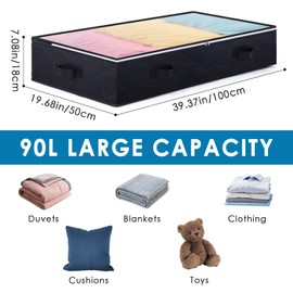 AIOR 1 x 90 L Underbed Storage Bag with Viewing Window, Foldable Underbed Storage Bag, Clothes Storage, Blanket Organiser, Storage Container, 100 x 50 x 18 cm (Black)