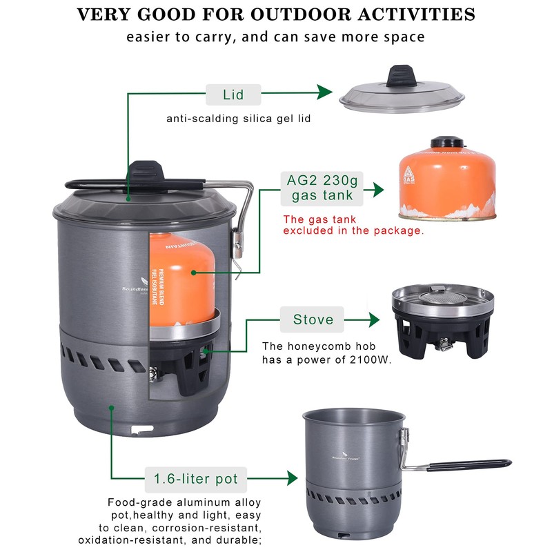 Boundless Voyage Cooking System with Heat Exchanger Pot Outdoor Camping