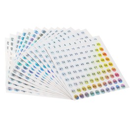 Laser Number Stickers - Self-Adhesive Round Labels for Inventory & Organizing - 14 Sheets (4x100, 4x101-200, 2x201-300, 2x301-400, 2x401-500)