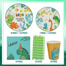 120pcs Dinosaur Party Tableware Set,Dinosaur Party Decorations Green Party Plates Cups and Napkins Birthday Decoration Dinosaur Party Tableware Supplies for Kids
