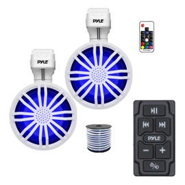 Pyle Marine Controller, 2x 3.5’’ Bluetooth LED White Speakers w/ Remote, Wire