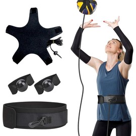 Volleyball Spike Trainer Solo Serve Attack Trainer Resistance Band with Adjustable Waist Belt Ball Pouch & Hand Strap for Serving Practice - Color: Upgraded Volleyball Spike Trainer
