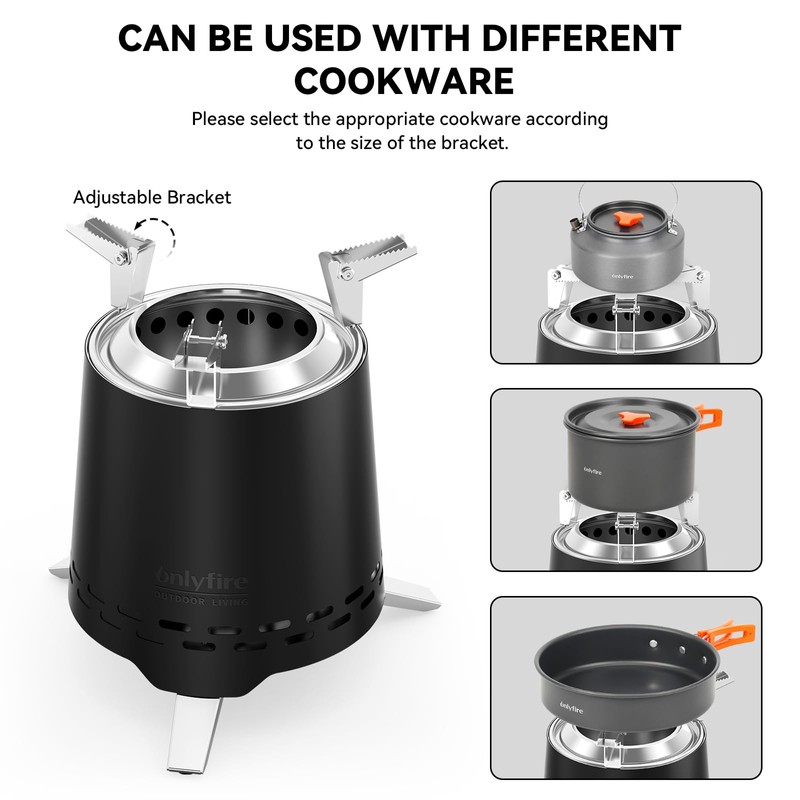 Onlyfire 2-in-1 Smokeless Fire Pit with Pot Bracket & Carry