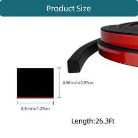 Tintvent Solid Rectangle Rubber Seal with High Tack Self-Adhesive Tape, EPDM Foam Rubber Weather Stripping for Boat, Auto, RV, Marine, Garage Doors/Window Seal, Black(26Feet)