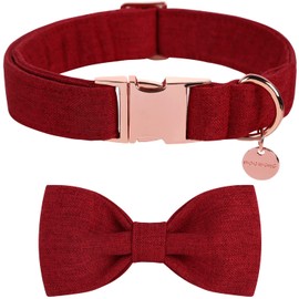DOGWONG Dog Collar with Removable Bow Tie, Christmas Red Pet Collar Dog Bow Tie Gift for Girls or Boys Dogs, Comfortable Adjustable Dog Collar for Small Medium Dogs