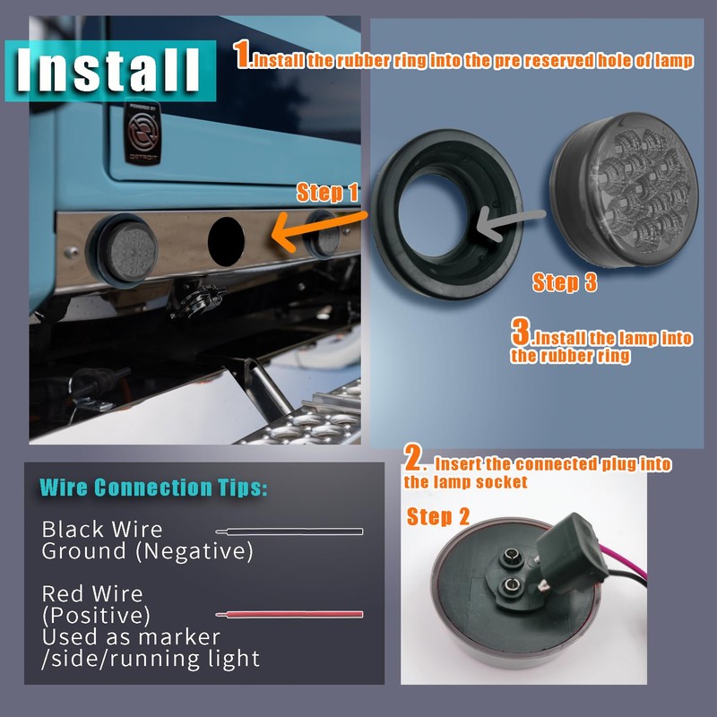 2.5-inch Round Led Trailer Lights Smoked Lens Marker Light Kits