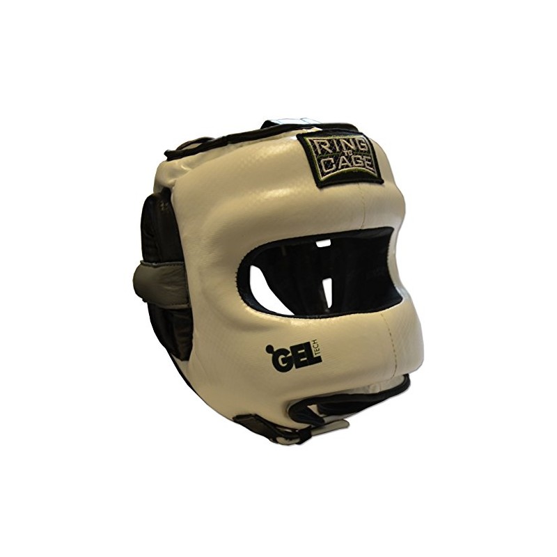 Ring to Cage Youth Face Saver GelTech Leather Headgear (White/Grey/Black)