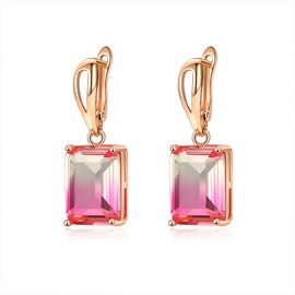 Uloveido Fashion Gold Plated Emerald Cut Simulated Tourmaline Dangle Drop Earrings Green Red 2 Tones ER0588 (Peach)