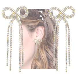 Wedding Earrings for Women Sparkly Crystal Bow Earrings with Rhinestone Long Tassel Dangle Silver Bow Jewelry for Formal Party Prom Dresses Gift