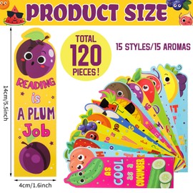 Fainne 120 Pieces Scented Bookmarks Cute Fruit and Sniff Bookmarks for Kids for Educational Office School Students Reader Supplies, 15 Scents