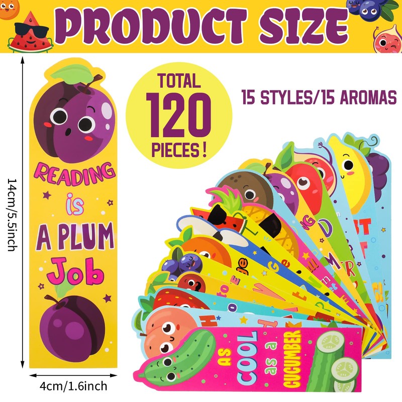Fainne 120 Pieces Scented Bookmarks Cute Fruit and Sniff Bookmarks